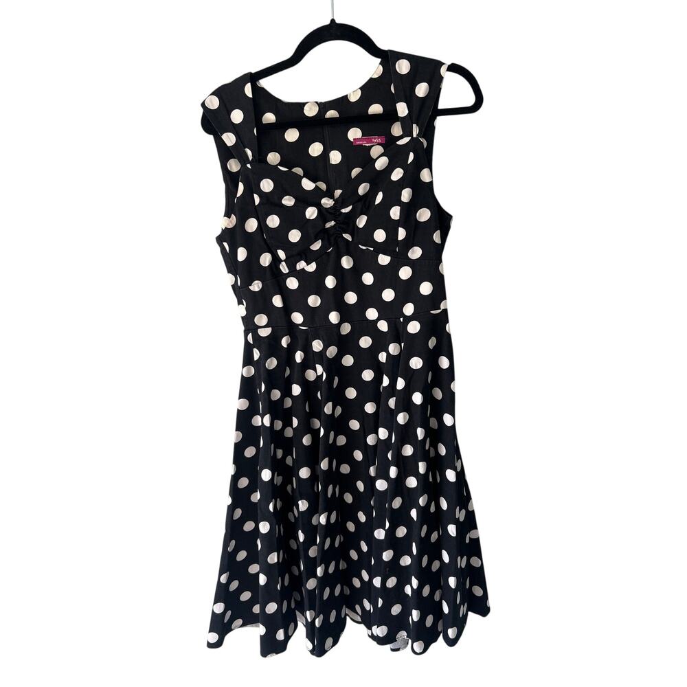 Ixia Made in USA Black Polka Dot Sleeveless Pinup Style Midi Dress S